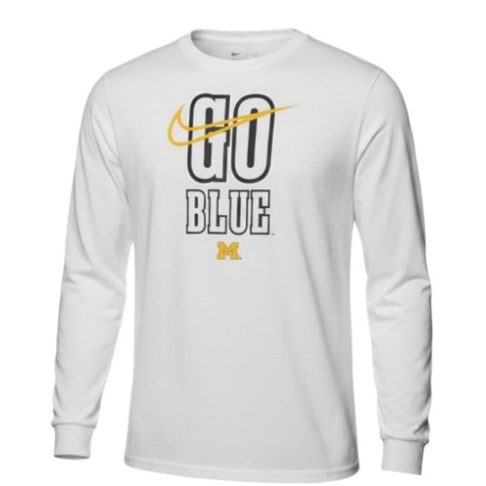 Michigan Wolverines Go Blue‎ Performance Nike T-Shirt Mens 2XL White Long Sleeve